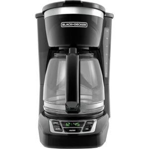 BLACK+DECKER 12-Cup Programmable Digital Espresso Maker with Washable Basket Filter, Sneak-A-Cup Function, Auto Brew, Water Window, and Maintain Sizzling Plate in Black