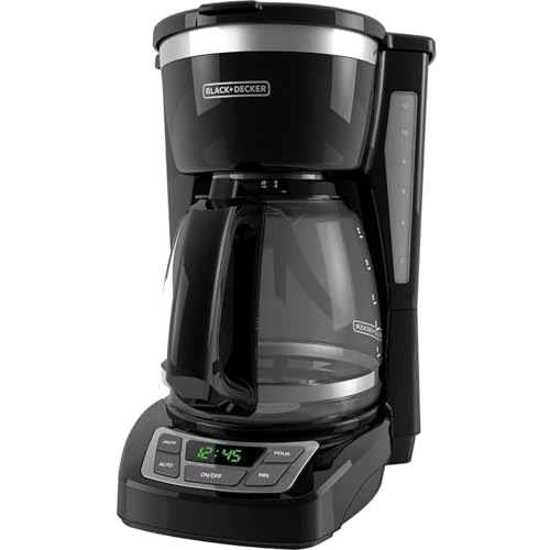 BLACK+DECKER 12-Cup Programmable Digital Espresso Maker with Washable Basket Filter, Sneak-A-Cup Function, Auto Brew, Water Window, and Maintain Sizzling Plate in Black