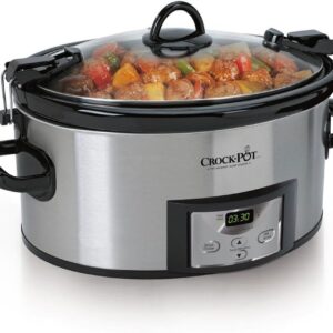 Crock-Pot 6-Quart Programmable Sluggish Cooker with Digital Timer and Stainless Metal End (Mannequin CPSCVC60LL-S), Single Unit