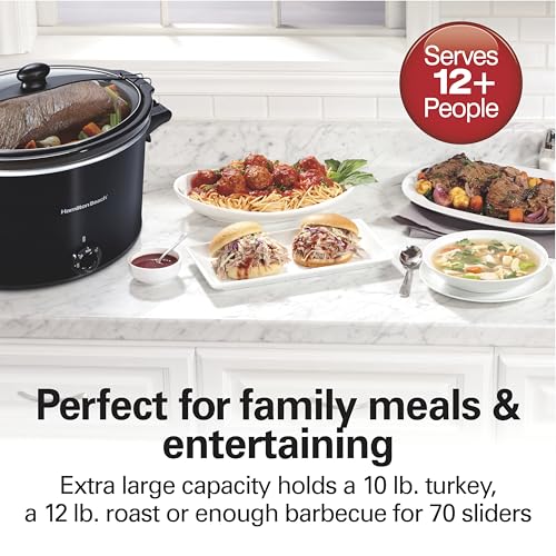 Hamilton Seashore 10-Quart Additional Giant Gradual Cooker, Moveable with Lid Lock, Dishwasher Protected Crock, Black (Mannequin 33195)