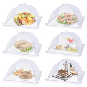 Set of 6 Massive Mesh Meals Covers, 17″x17″, White Nylon Pop-Up Umbrella Tents for Outside Use – Perfect for Tenting, Picnics, Events, and BBQs – Collapsible and Reusable