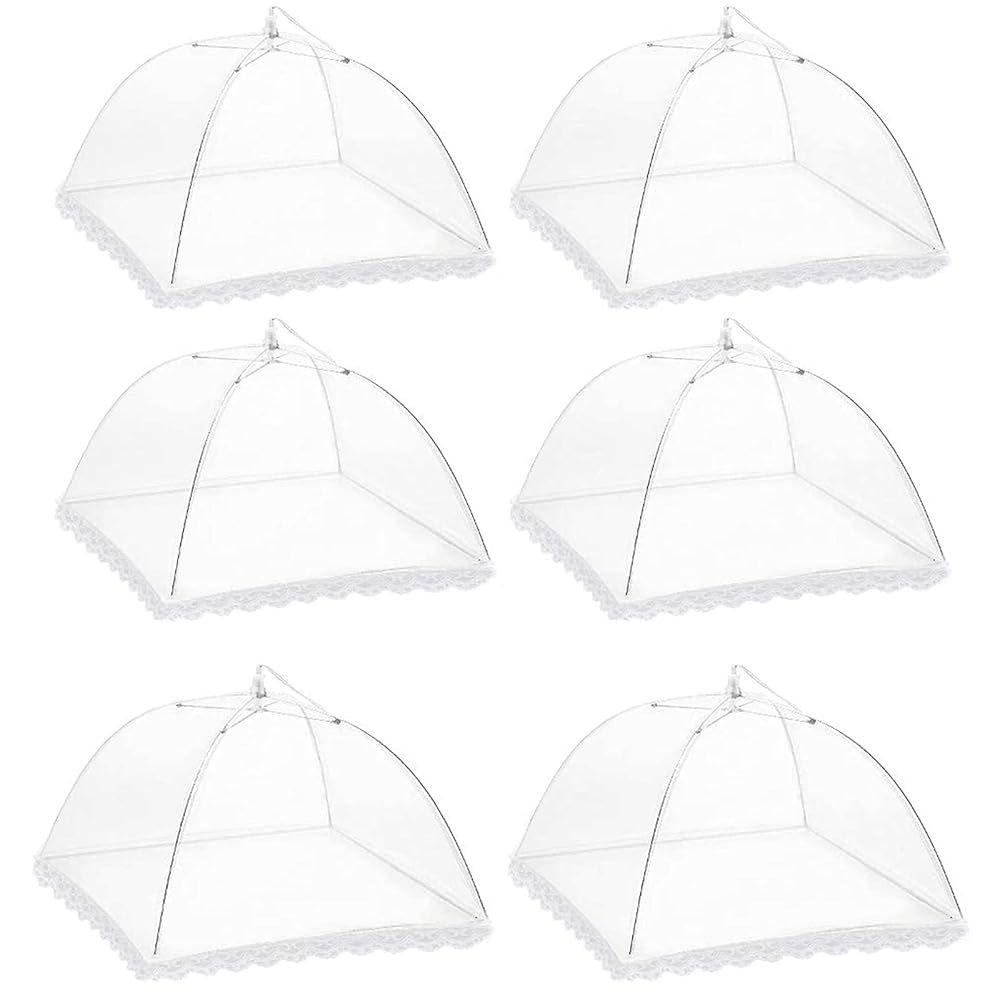 Winknowl 6-Pack Giant 17″ Reusable Collapsible Mesh Meals Cowl Tents – Pop-Up Umbrella Protectors for BBQs, Picnics, Events, and Outside Occasions (White)